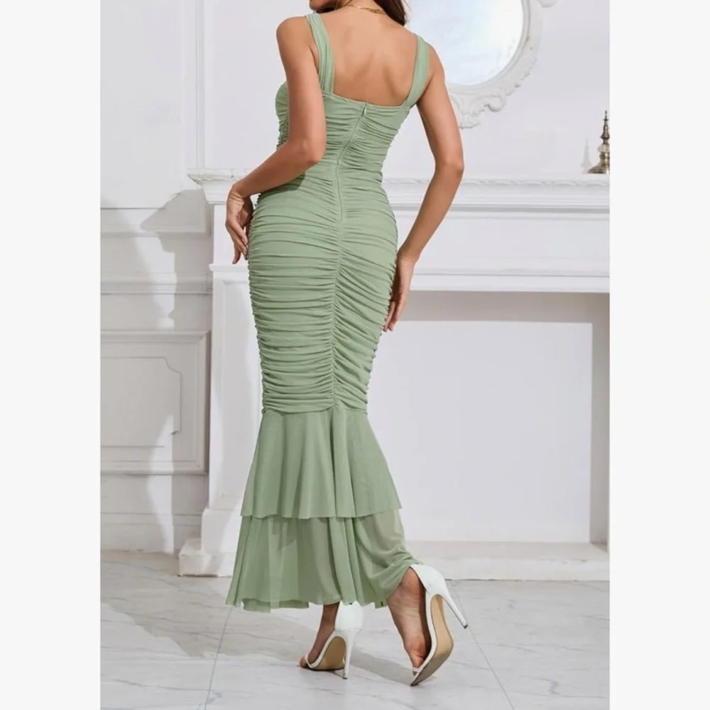 Elegant Green Ruched Maxi Dress - Picture 5 of 5